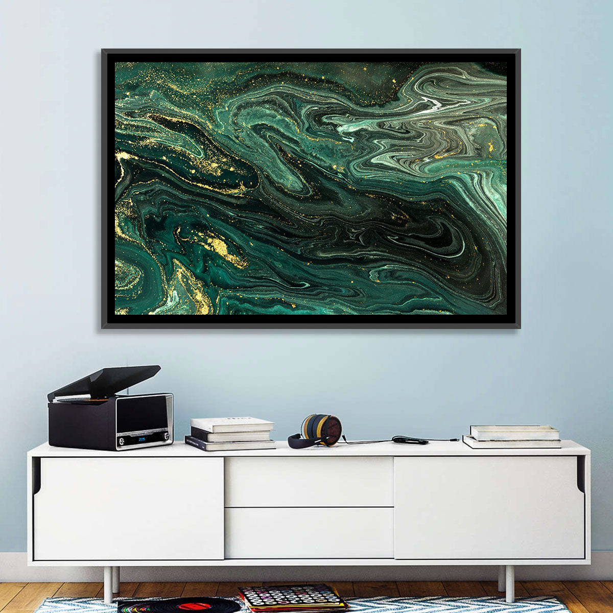 Emerald Marble Veins Wall Art in a room, landscape