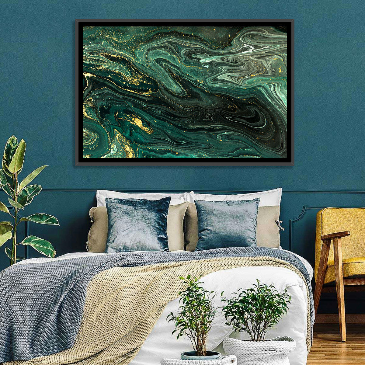 Emerald Marble Veins Wall Art in a room, landscape