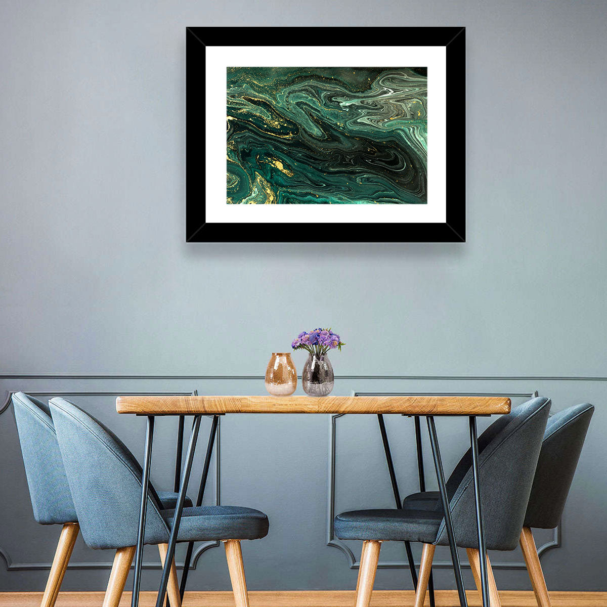Emerald Marble Veins Wall Art in a room, landscape