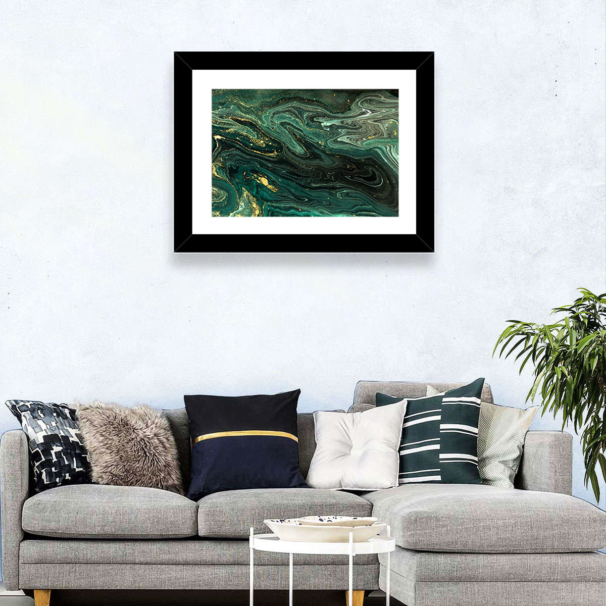 Emerald Marble Veins Wall Art in a room, landscape
