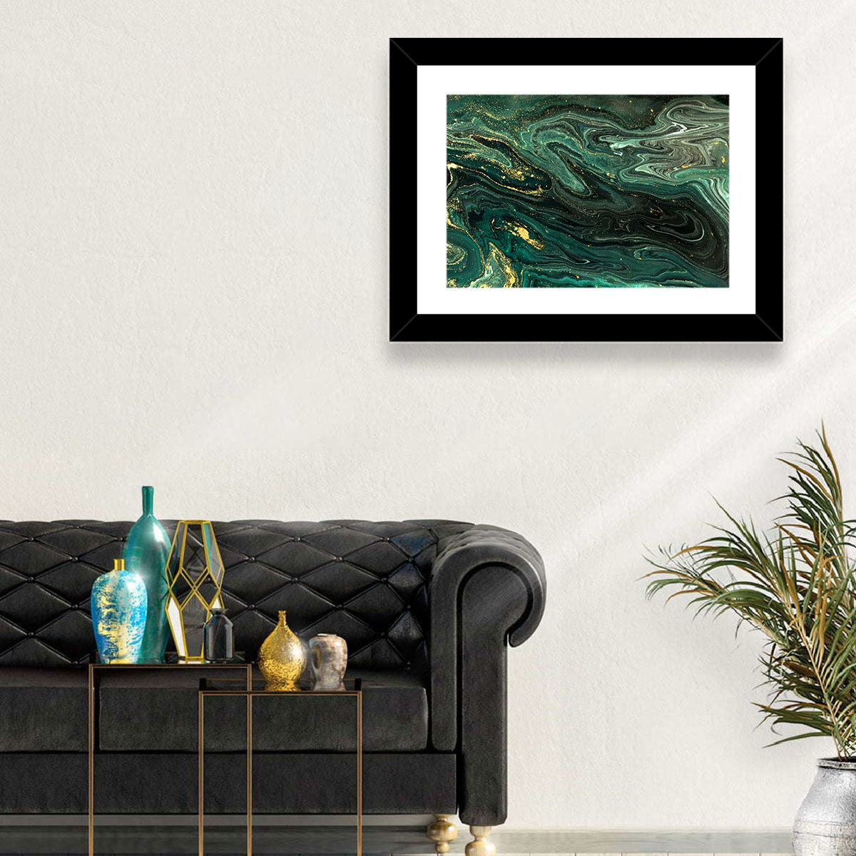 Emerald Marble Veins Wall Art in a room, landscape