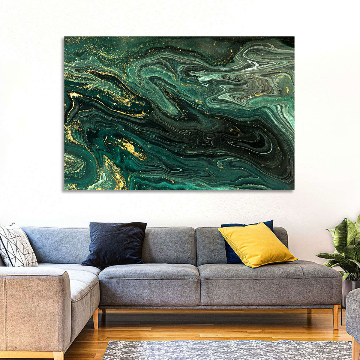 Emerald Marble Veins Wall Art in a room, landscape