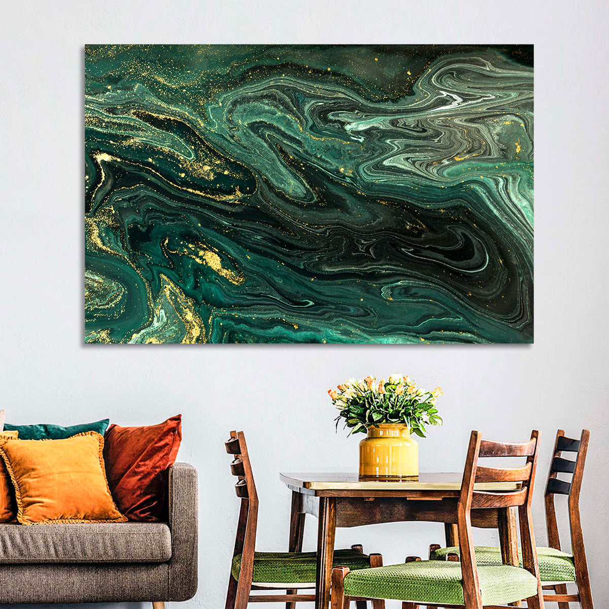 Emerald Marble Veins Wall Art in a room, landscape