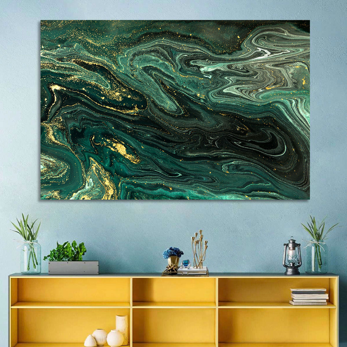 Emerald Marble Veins Wall Art in a room, landscape