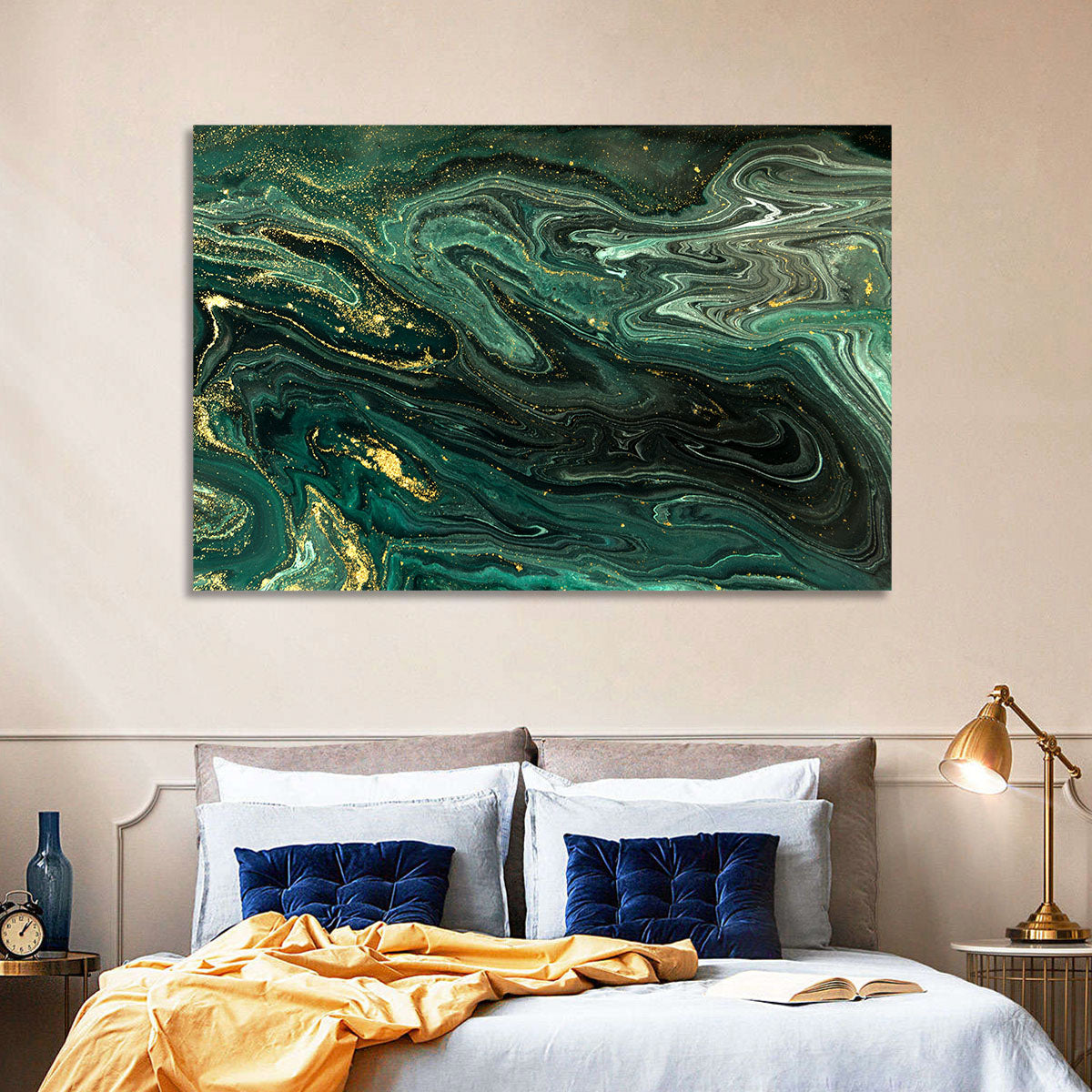 Emerald Marble Veins Wall Art in a room, landscape