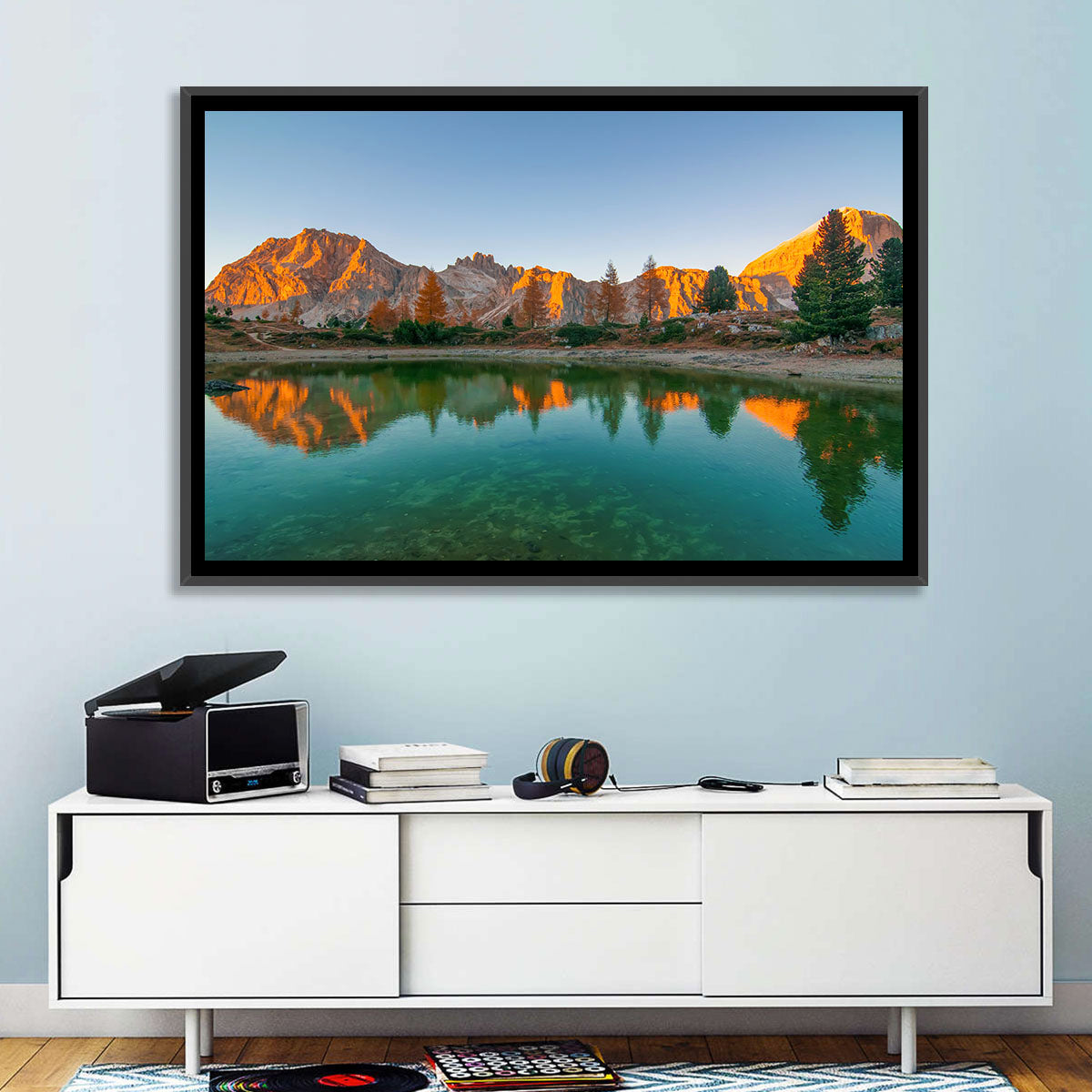 Lago Di Federa Alpenglow Wall Art in a room, landscape