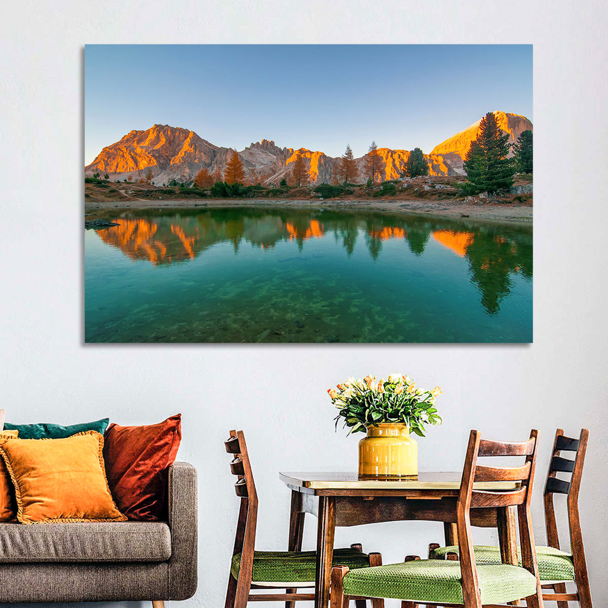 Lago Di Federa Alpenglow Wall Art in a room, landscape