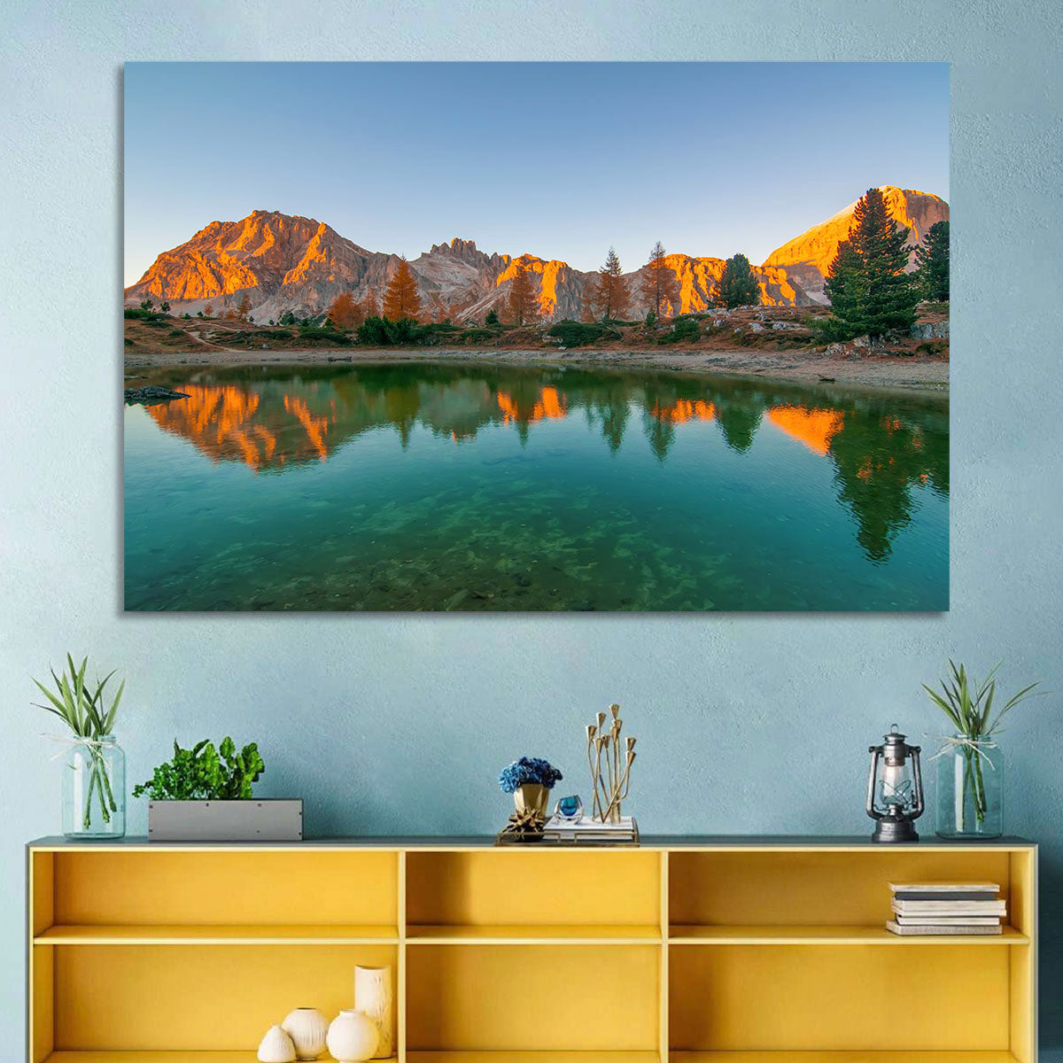 Lago Di Federa Alpenglow Wall Art in a room, landscape