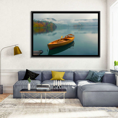 Foggy Bled Lake Boat Wall Art