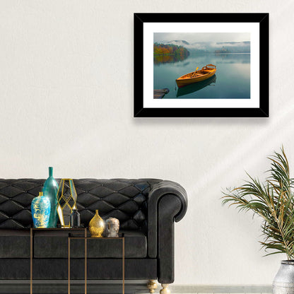 Foggy Bled Lake Boat Wall Art