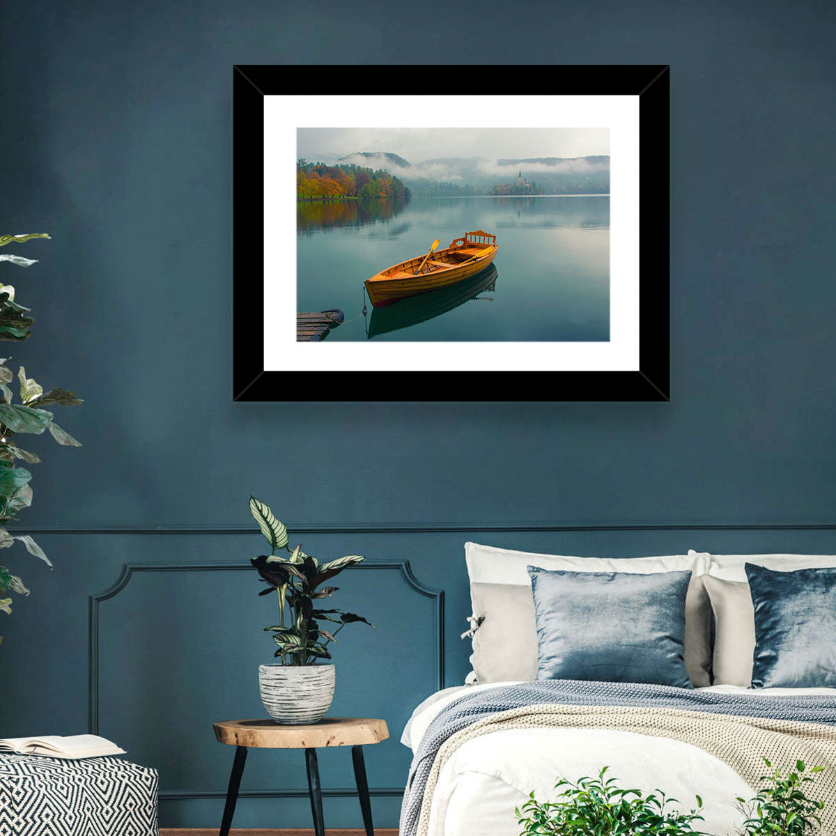 Foggy Bled Lake Boat Wall Art