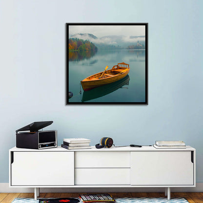 Foggy Bled Lake Boat Wall Art