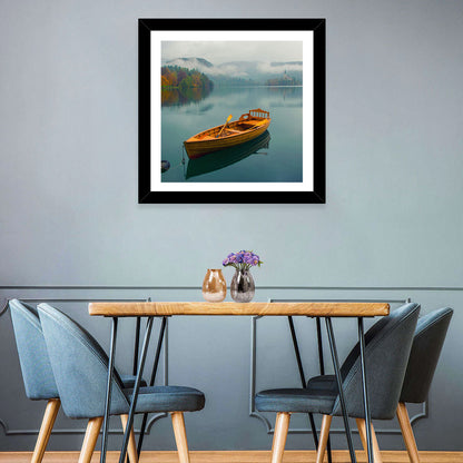 Foggy Bled Lake Boat Wall Art