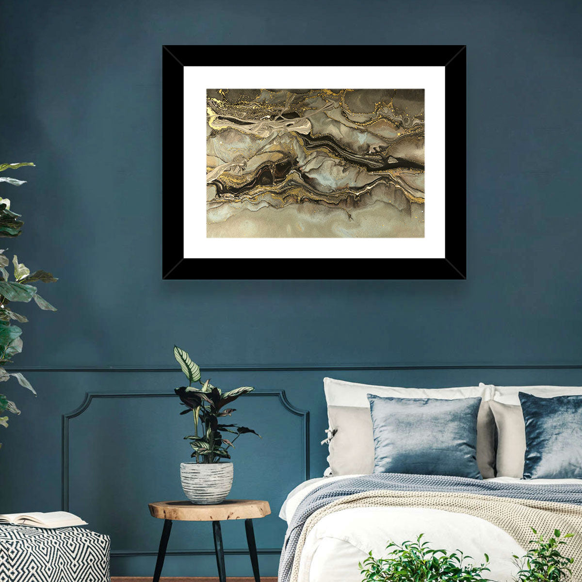 Golden Marbled Texture Wall Art in a room, landscape