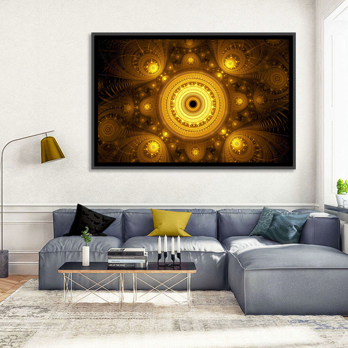 Golden Fractal Mandala Wall Art