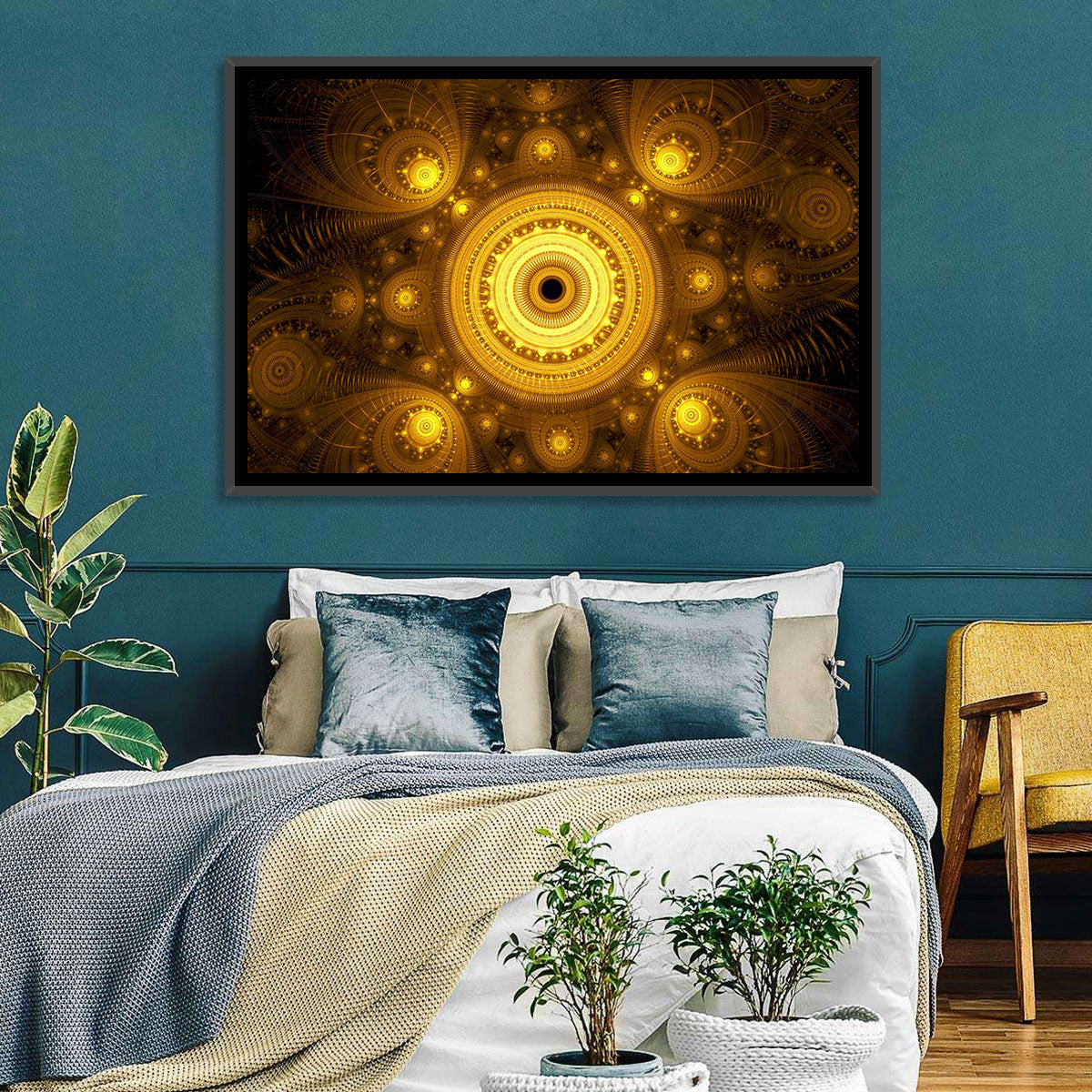 Golden Fractal Mandala Wall Art
