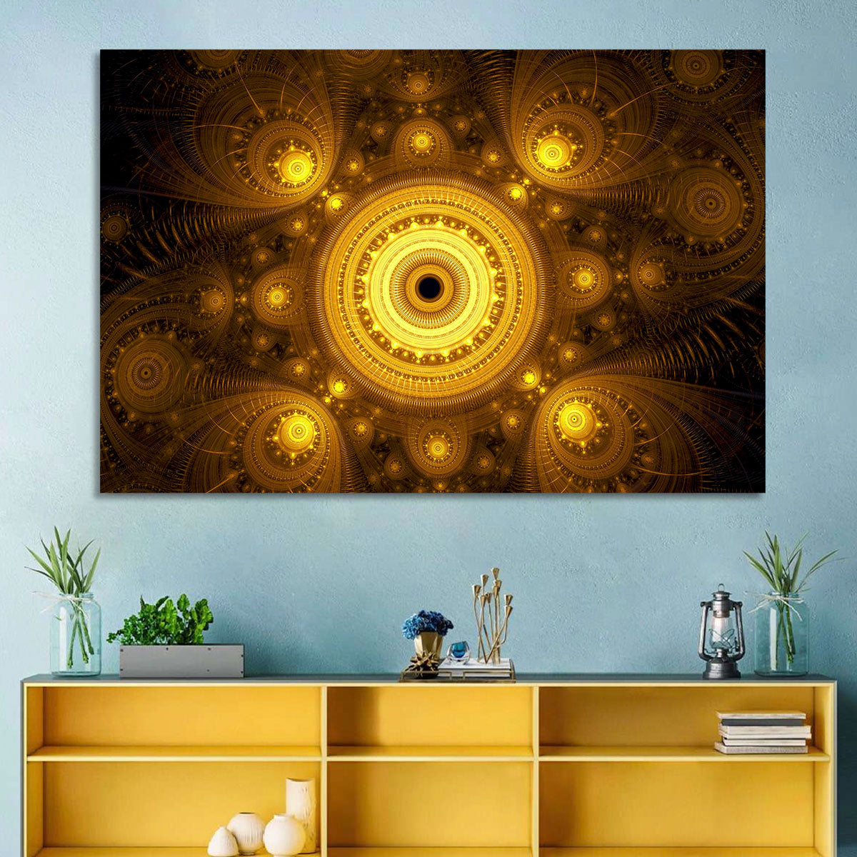 Golden Fractal Mandala Wall Art