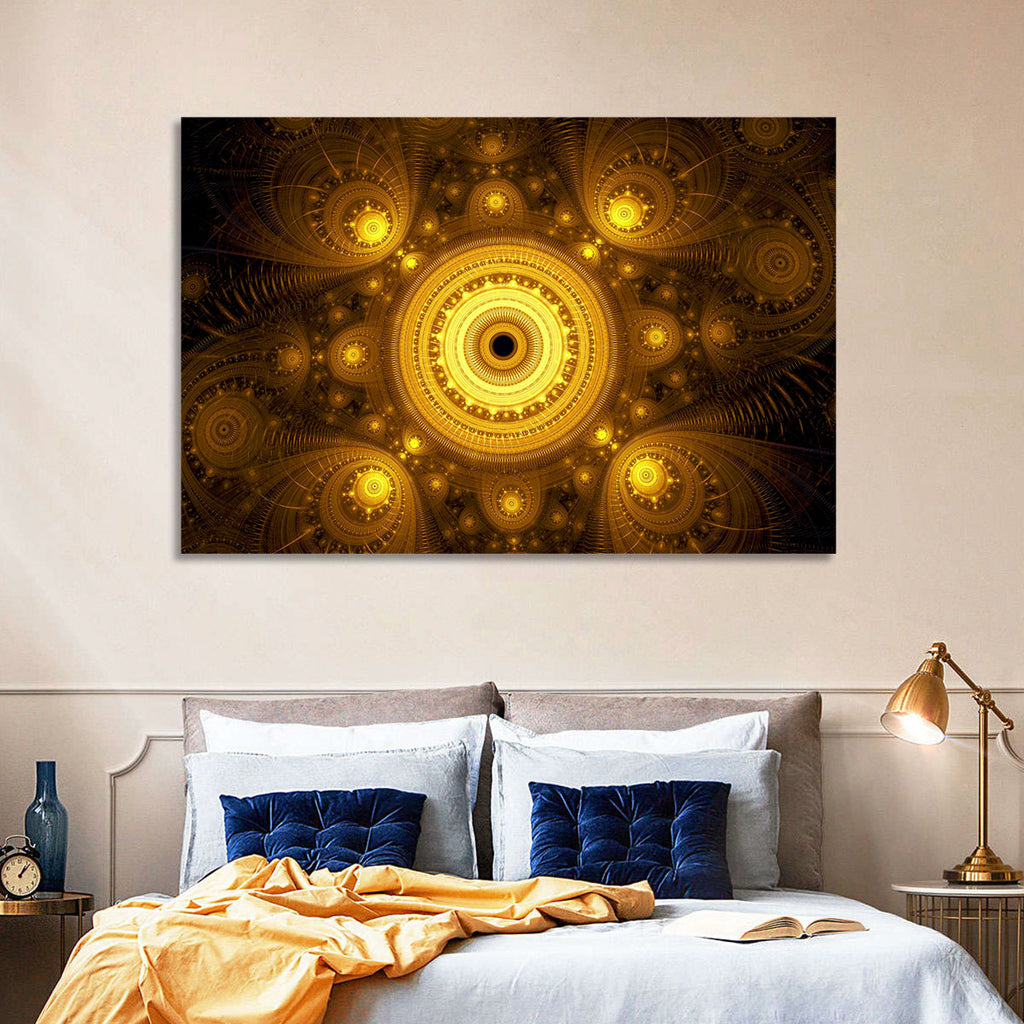 Golden Fractal Mandala Wall Art