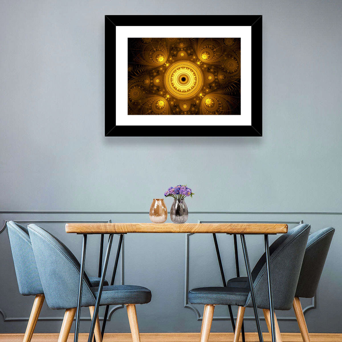 Golden Fractal Mandala Wall Art