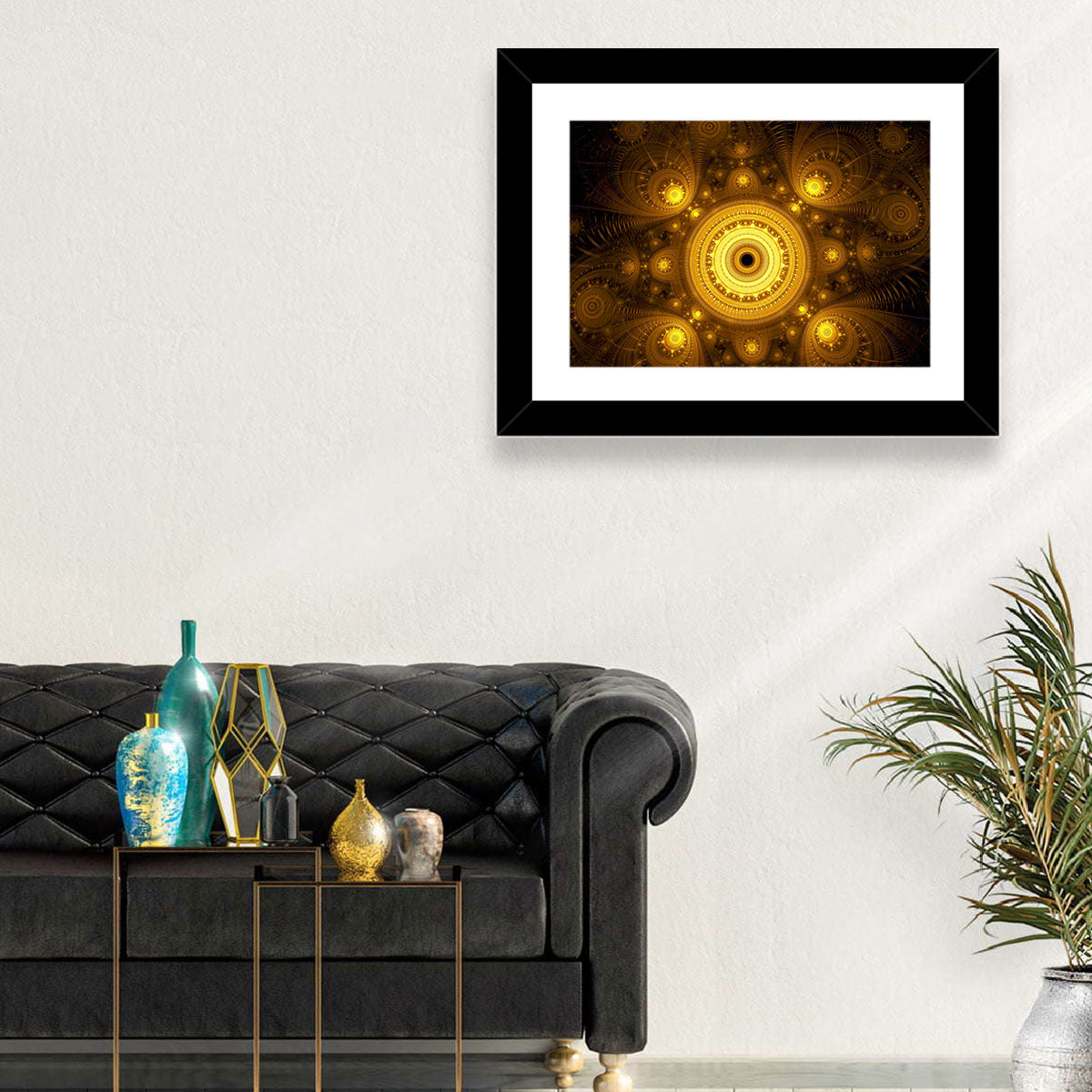 Golden Fractal Mandala Wall Art