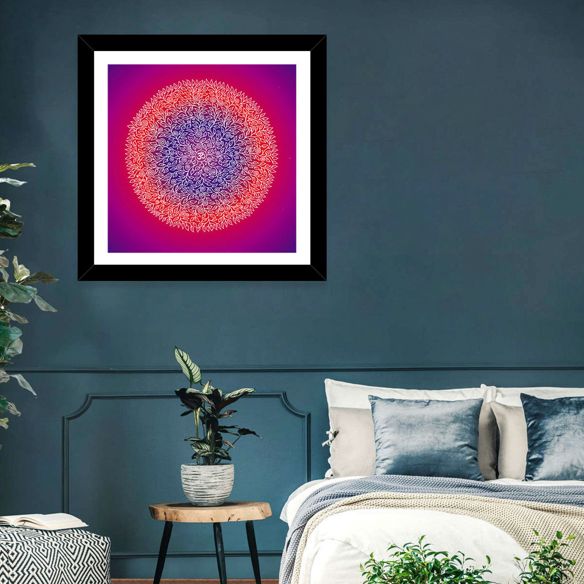 Botanical Om Mandala Wall Art in a room, square