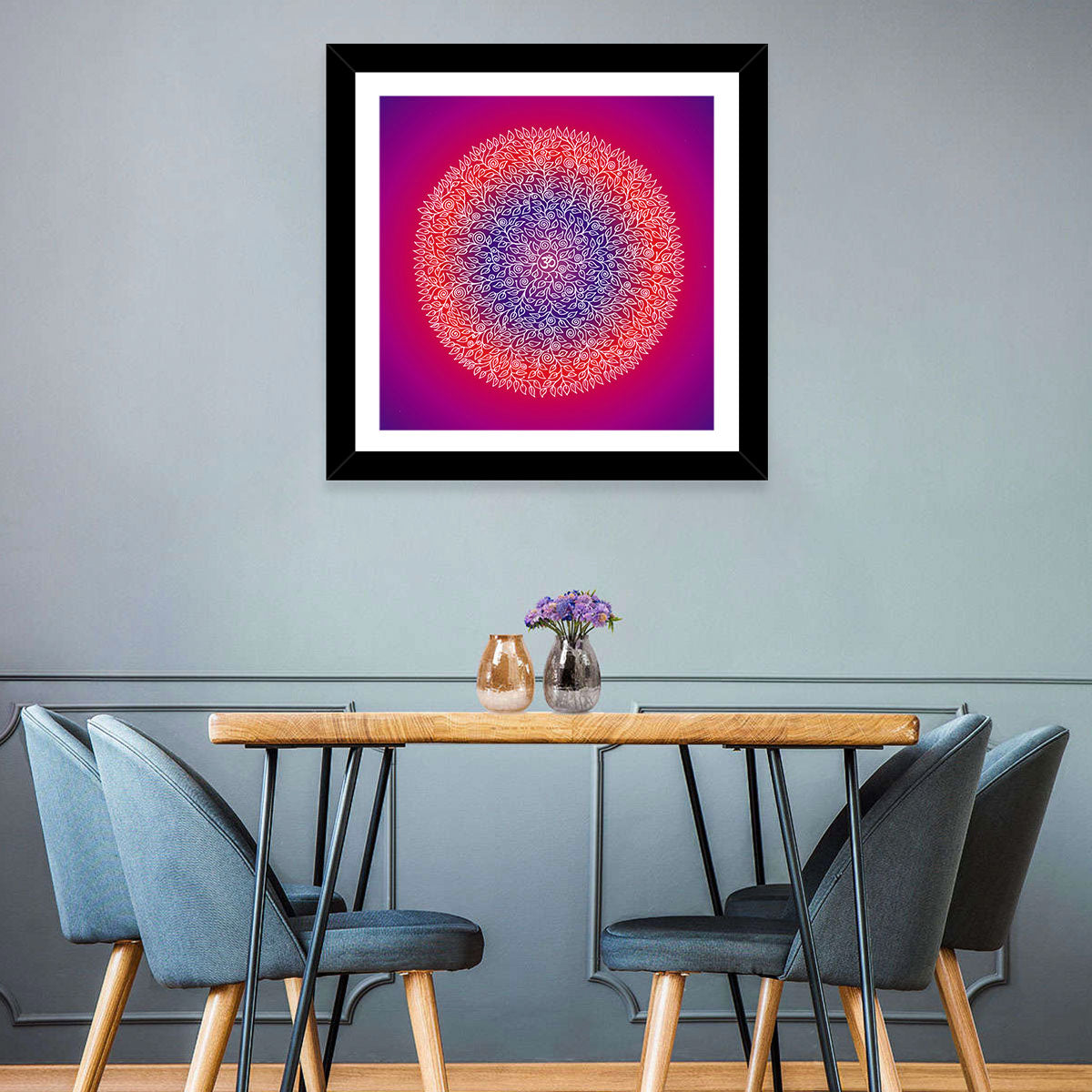 Botanical Om Mandala Wall Art in a room, square