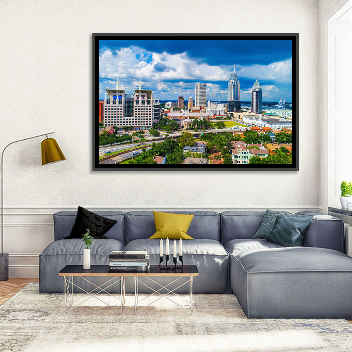 Mobile Skyline with Rsa Battle House Tower Wall Art in a room, landscape