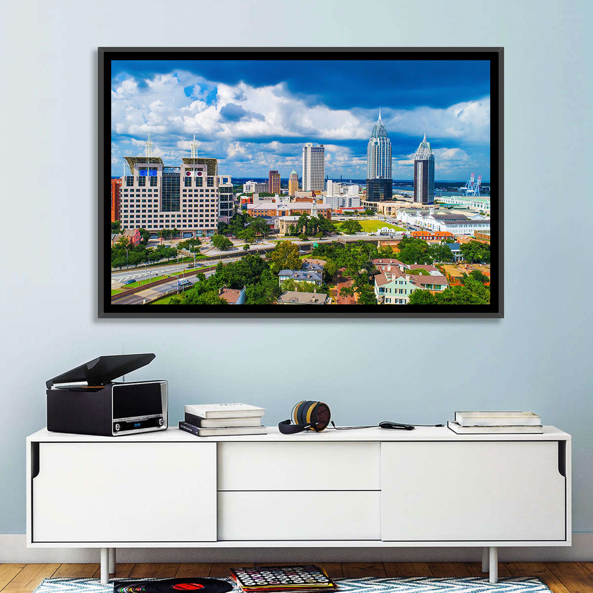 Mobile Skyline with Rsa Battle House Tower Wall Art in a room, landscape
