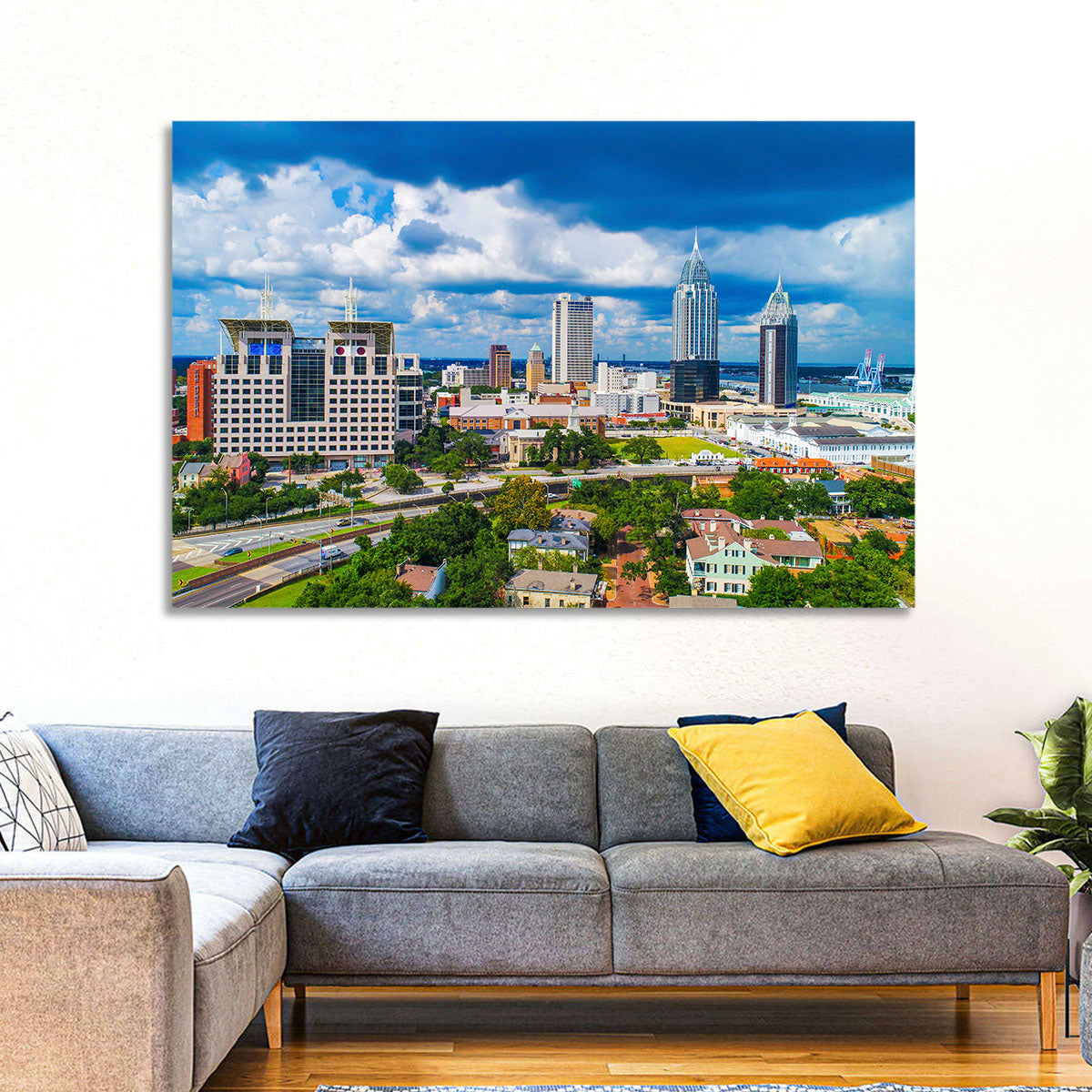 Mobile Skyline with Rsa Battle House Tower Wall Art in a room, landscape