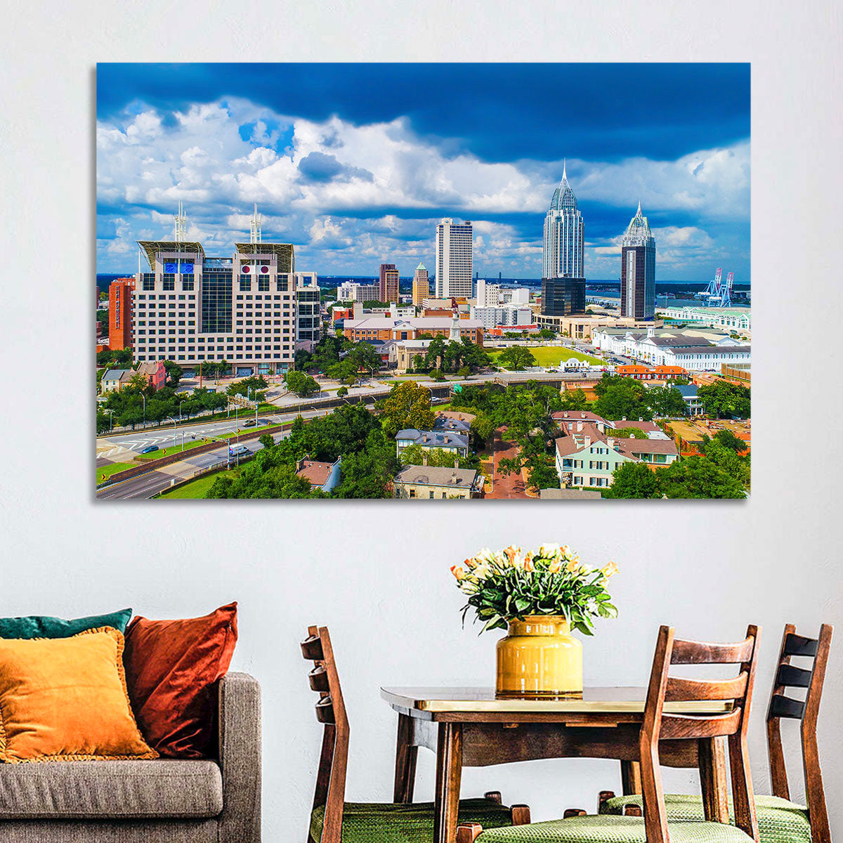 Mobile Skyline with Rsa Battle House Tower Wall Art in a room, landscape
