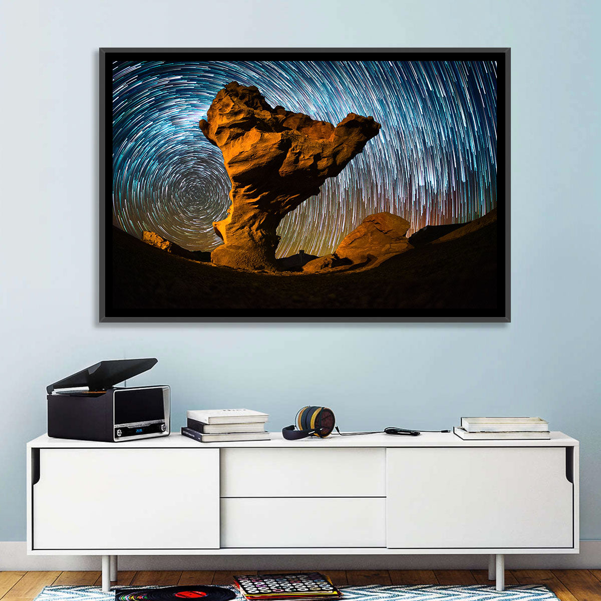Arbol De Piedra Night Sky Wall Art in a room, landscape