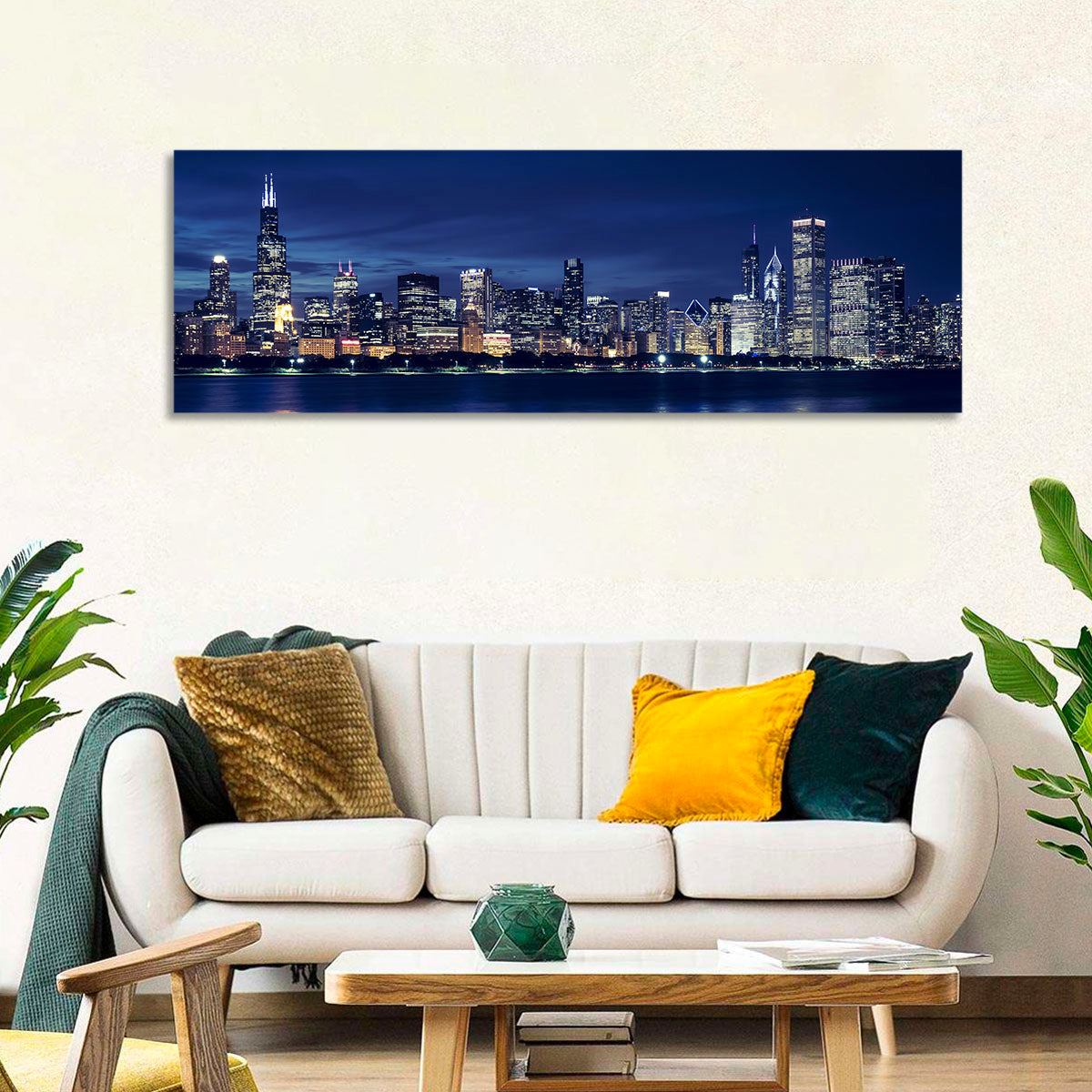Chicago Night Skyline with Willis Tower Wall Art