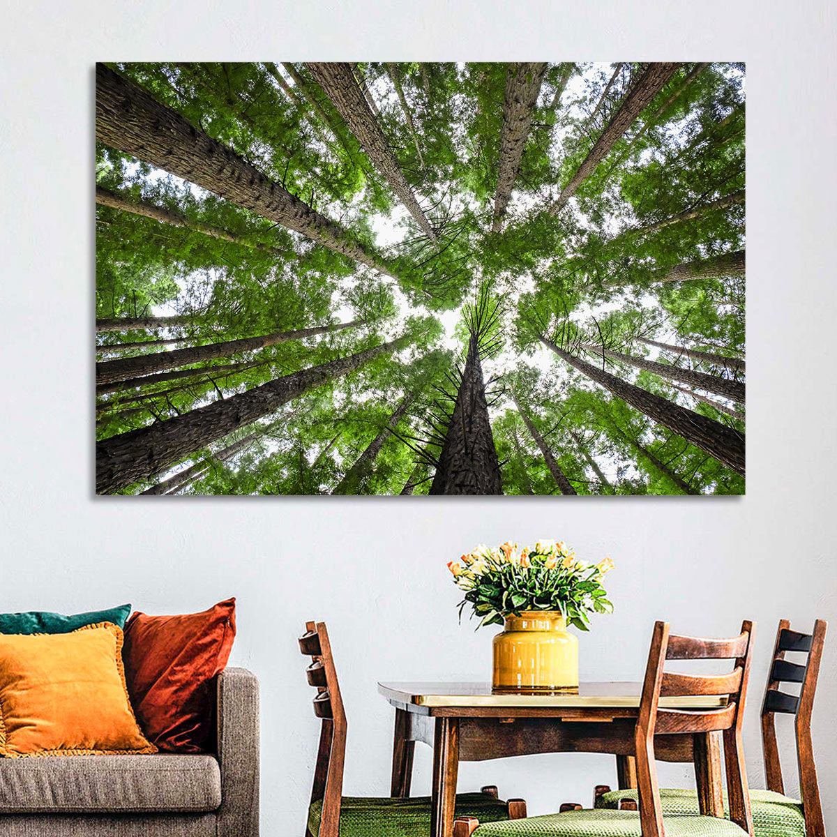Redwood Forest Canopy Wall Art in a room, landscape