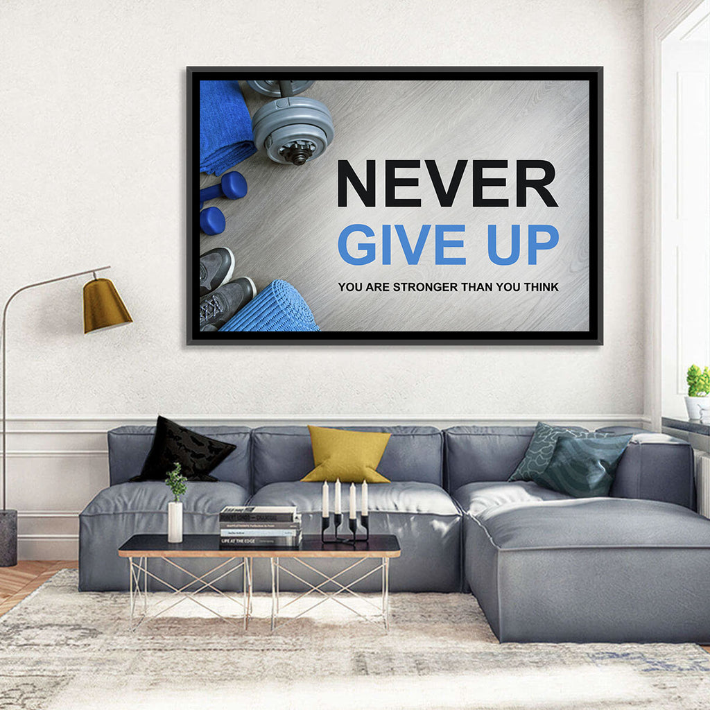 Never Give Up Fitness Typography Wall Art