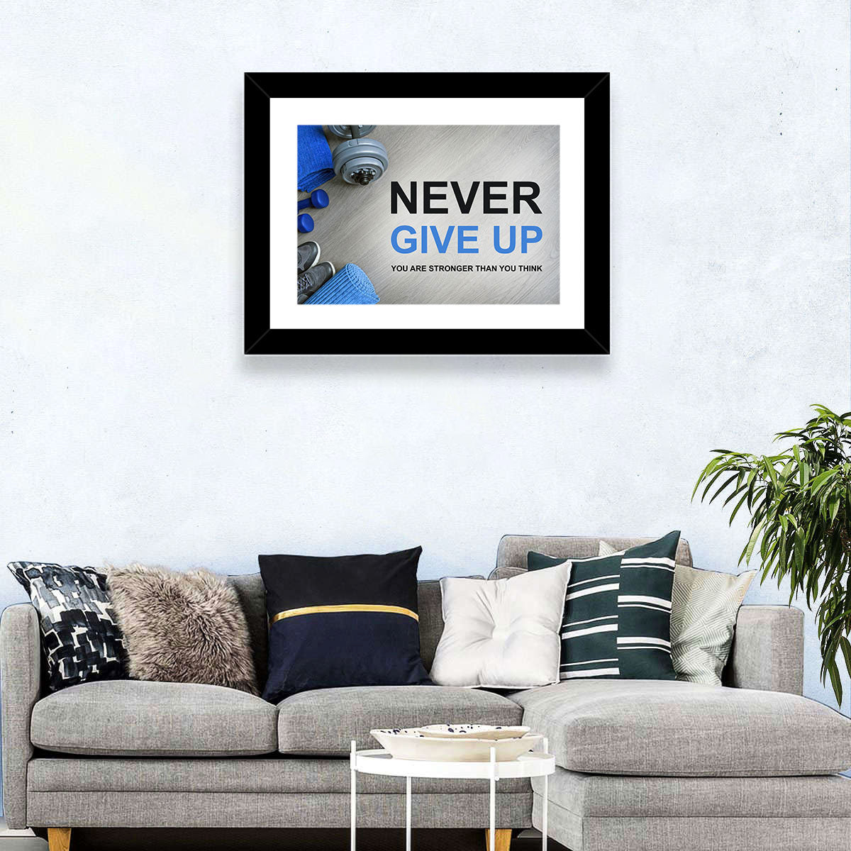 Never Give Up Fitness Typography Wall Art