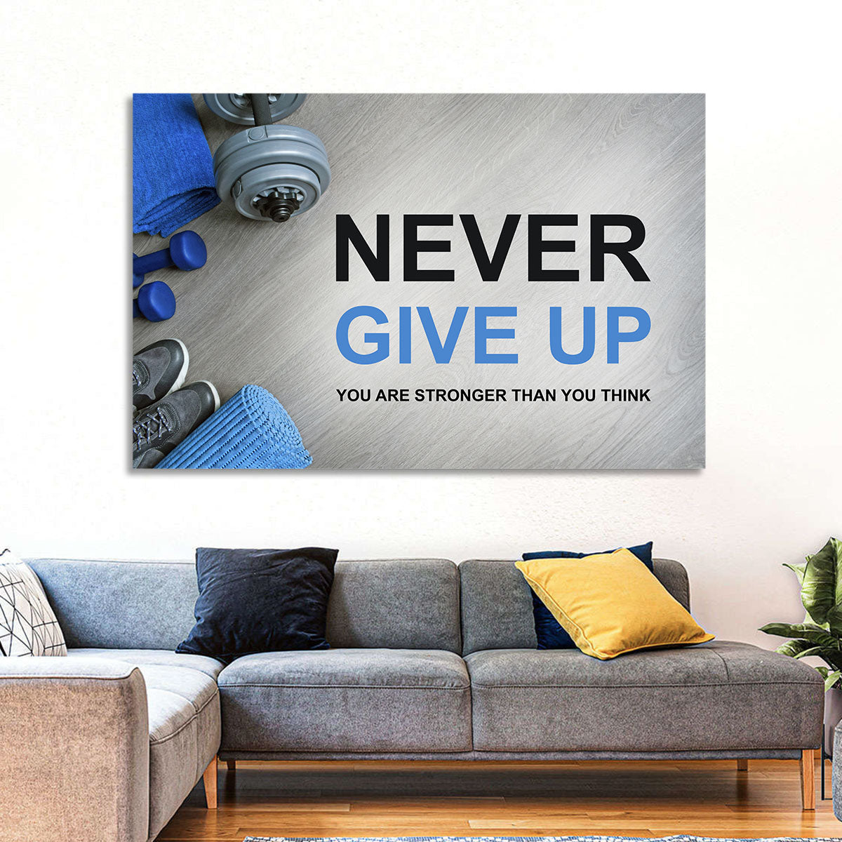 Never Give Up Fitness Typography Wall Art