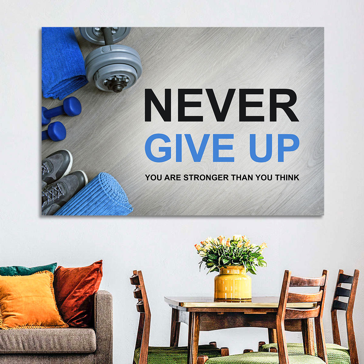 Never Give Up Fitness Typography Wall Art