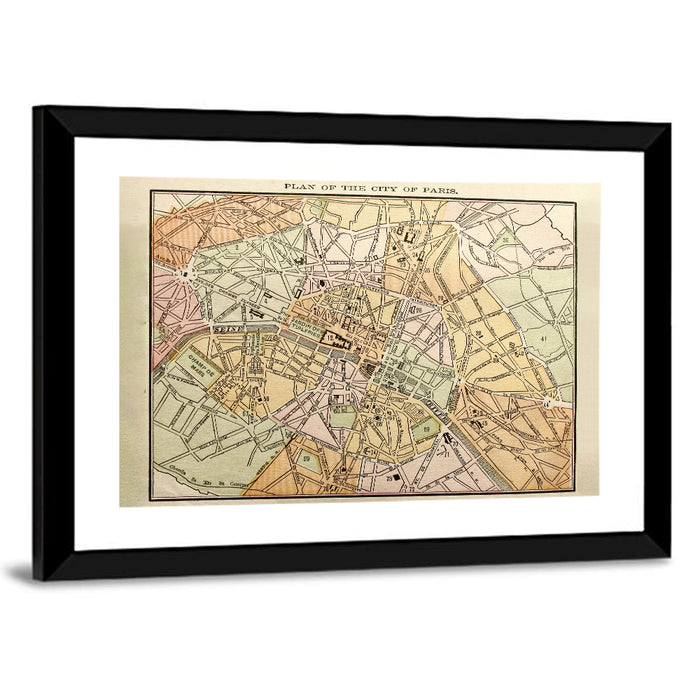 Plan of Paris Wall Art as a framed print