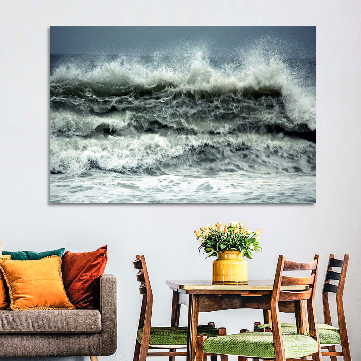 Stormy Coastline Wave Wall Art in a room, landscape