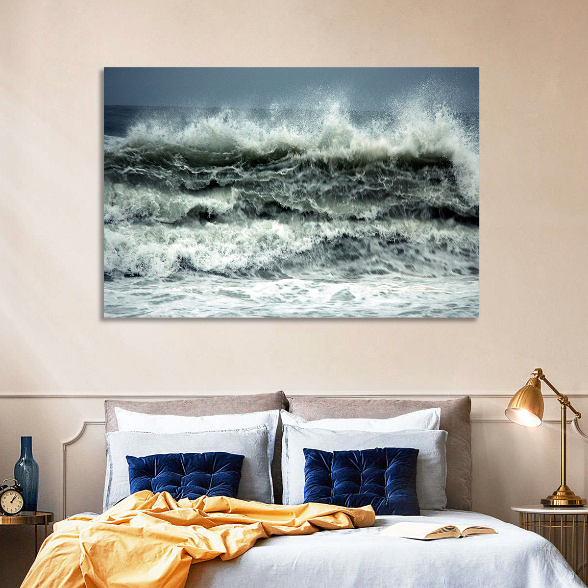 Stormy Coastline Wave Wall Art in a room, landscape