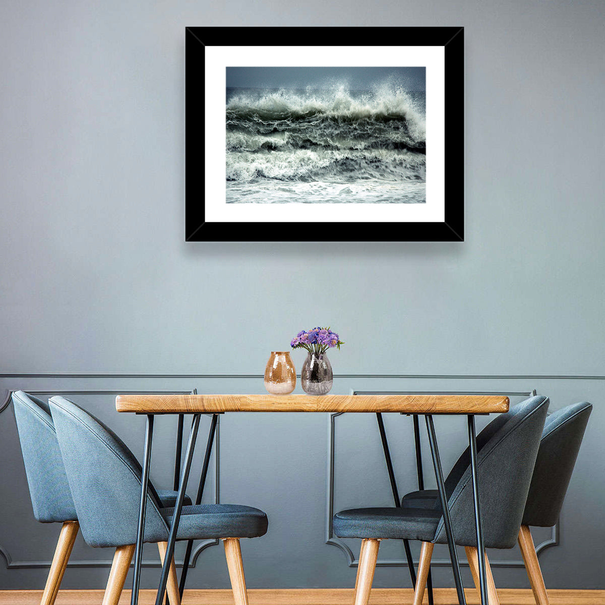 Stormy Coastline Wave Wall Art in a room, landscape