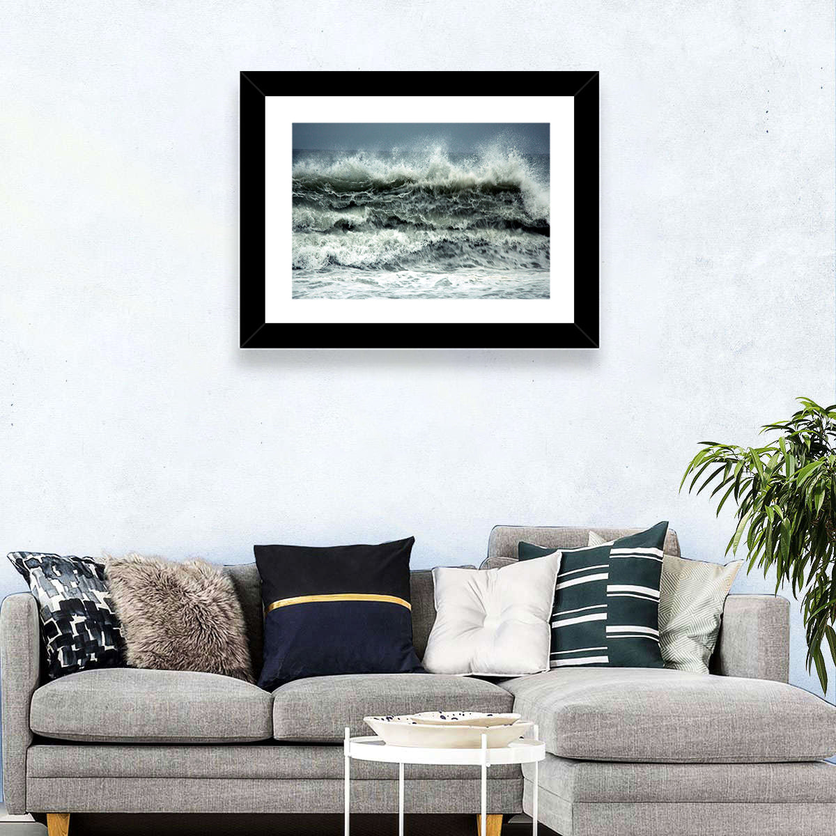 Stormy Coastline Wave Wall Art in a room, landscape