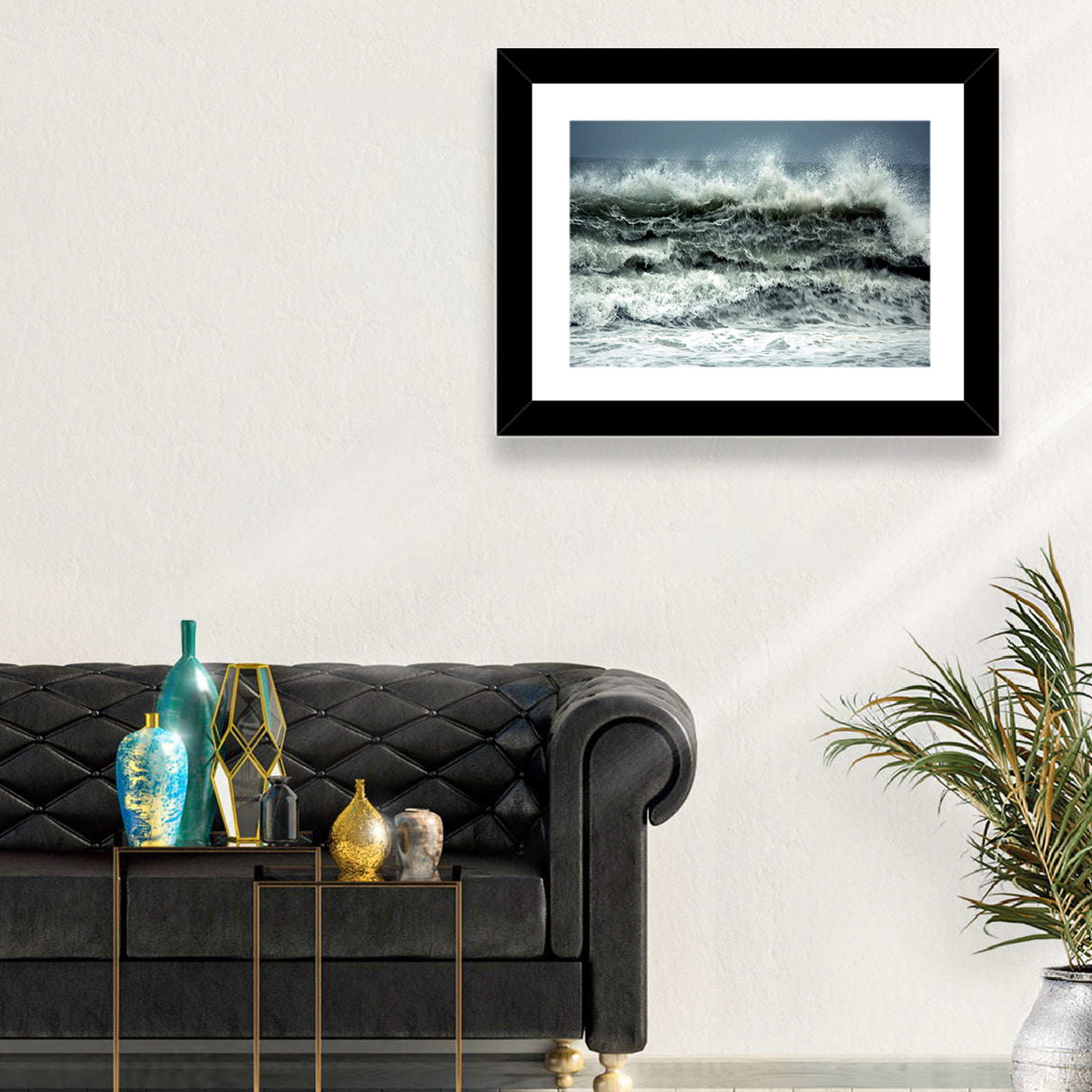 Stormy Coastline Wave Wall Art in a room, landscape