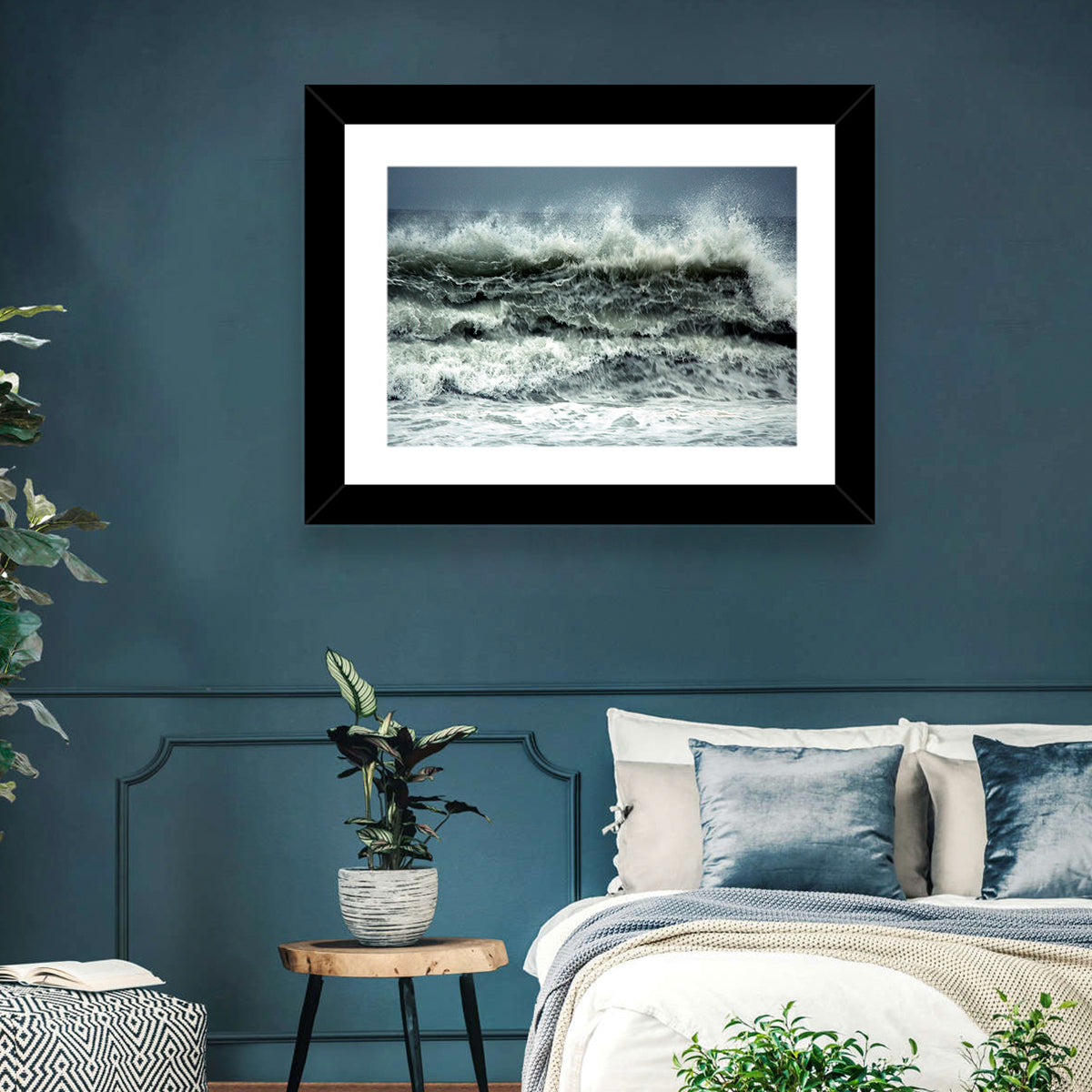Stormy Coastline Wave Wall Art in a room, landscape