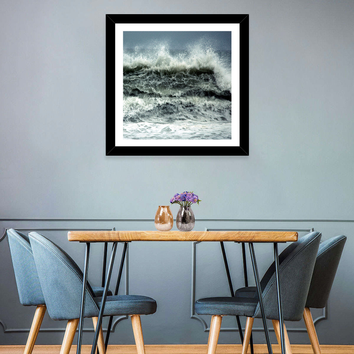Stormy Coastline Wave Wall Art in a room, landscape
