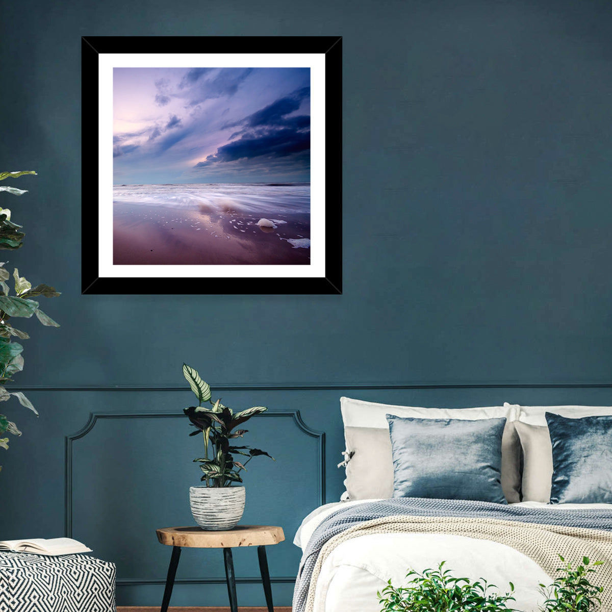 Purple Night Beach Wall Art in a room, landscape
