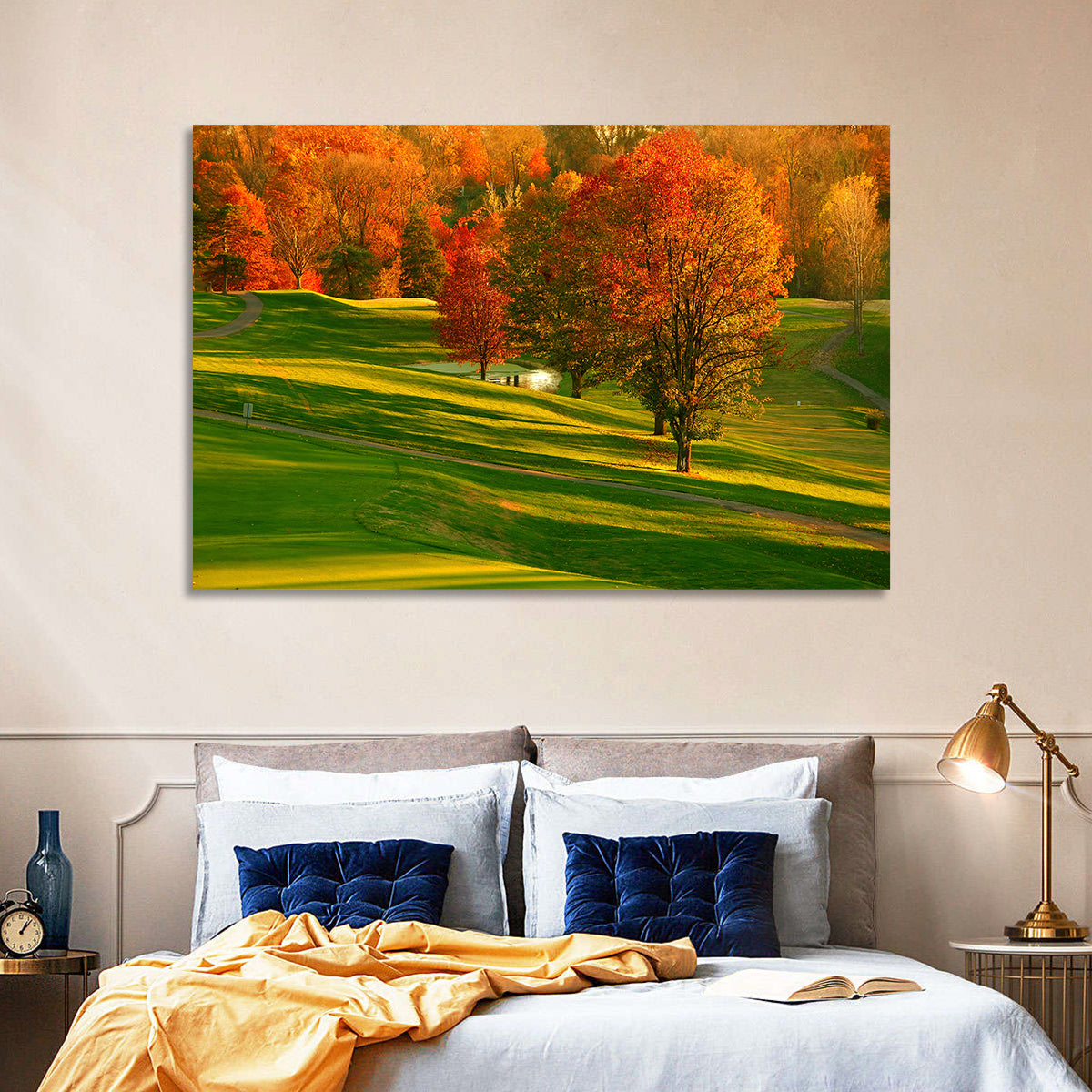 Golden Hour Golf Course Wall Art in a room, landscape