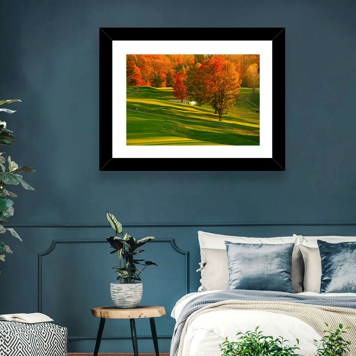Golden Hour Golf Course Wall Art in a room, landscape