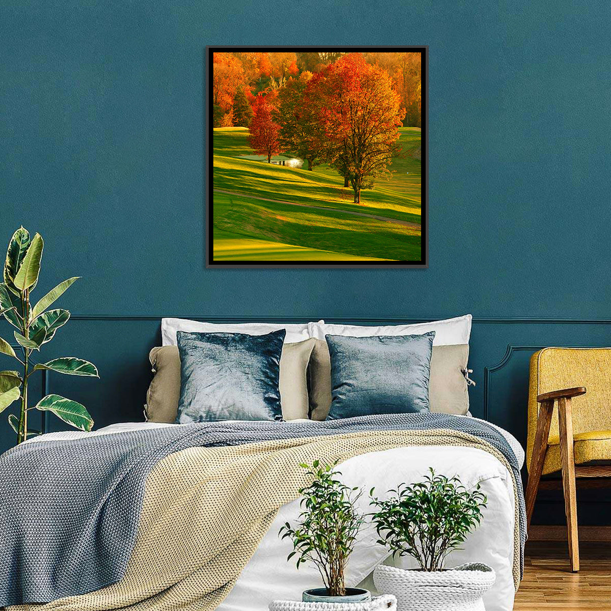 Golden Hour Golf Course Wall Art in a room, landscape