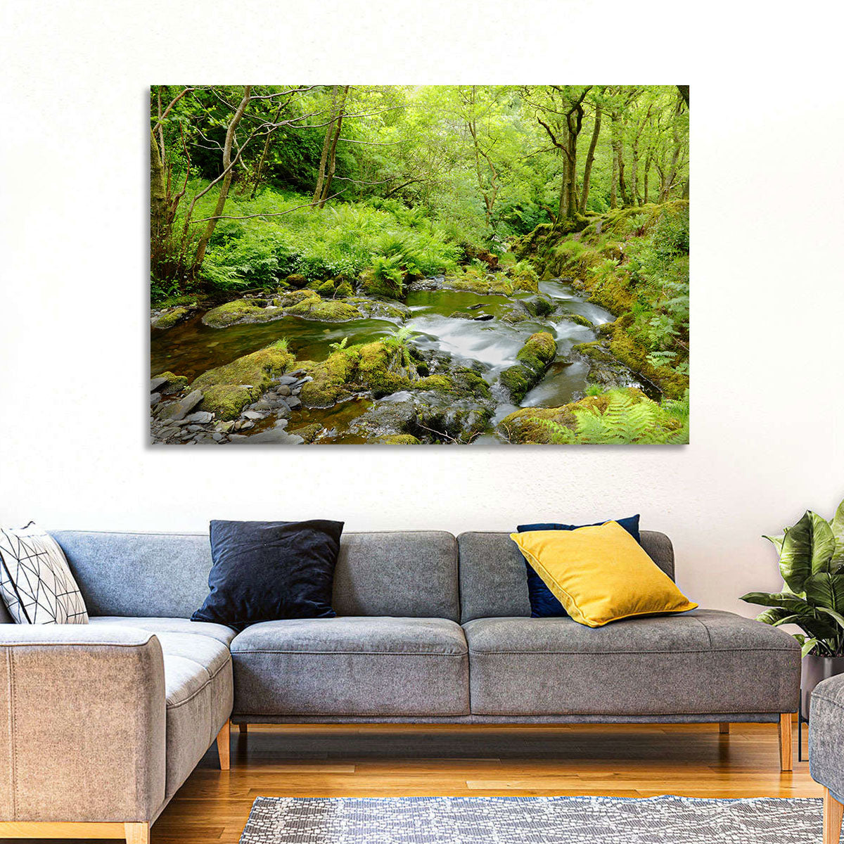 Mossy Stream Through Forest Wall Art